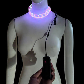 Pink White Purple LED Chain Choker - Y2K Fashion Necklace - Light Up 2000s Inspired Jewelry - Bright Glowing Choker for Raves and Clubs - Bulk Party Favors