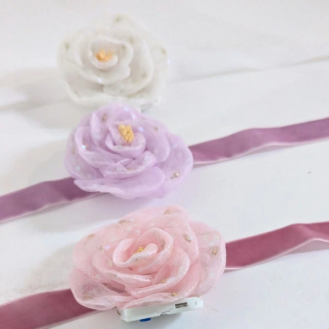 Cute Girlie Pink Rose LED Glow Choker - Flower Styles White, Purple, Pink for Light Up Necklace - Velvet Chokers with Floral Designs for Wedding, Bachelorette, Birthday, Dress up Events