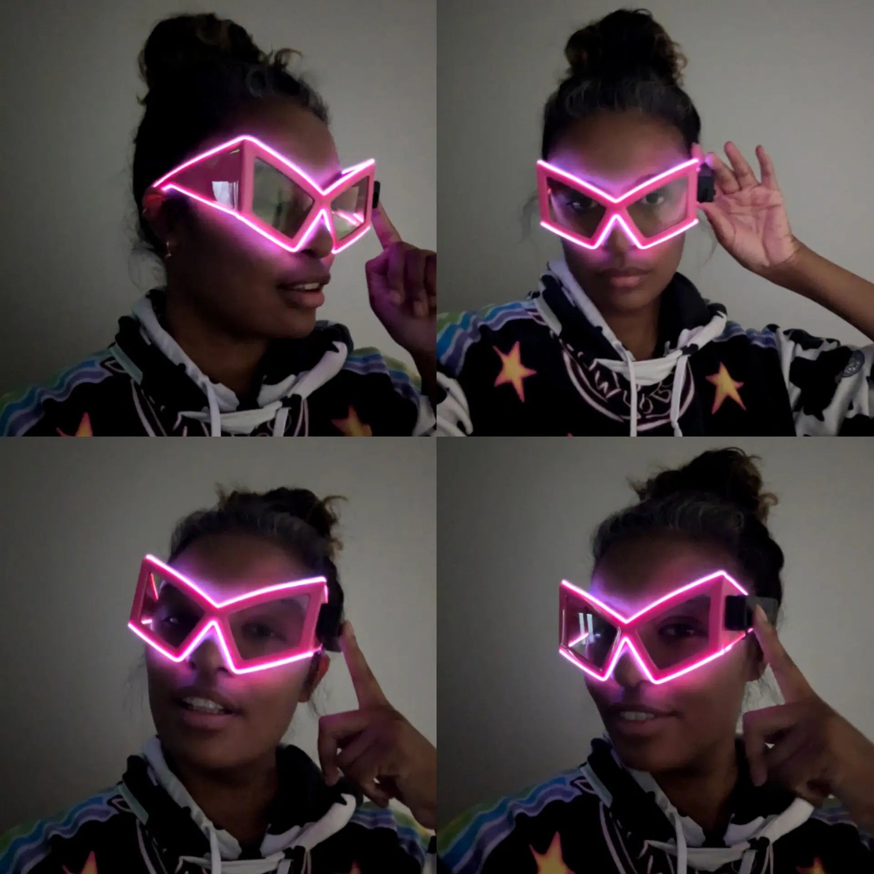 Pink Space Sunglasses Multiple Views on Girl - LED Light Up Eyewear Party Favors - Space Cowgirl Party Accessory for Halloween Costume or Glow Event