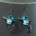 Pistol Earrings Glowing in the Dark - Side View of Silver Gun Jewelry - Statement Earrings with Green Illumination for Edgy Fashion Lovers - Cowgirl Themed Halloween Costume