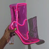 Pink LED neon cowgirl boot video showing light glowing patterns and transparent cowgirl boots & luxury footwear by Neon Cowboys