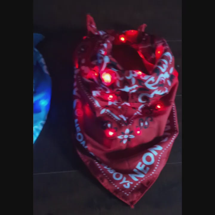 Red, White, Green, Blue, Pink LED Bandana Video - Light Up Western Accessory for Sexy Halloween Cowgirl Costumes - Glowing Neon Cowboy Neck Scarf in Action