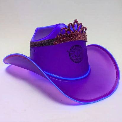 Purple Light Up Cowboy Hat - 
Galactic Cowgirl Birthday Party Accessory - LED Western Celebration Fashion for Night time Events - Halloween Costume Party