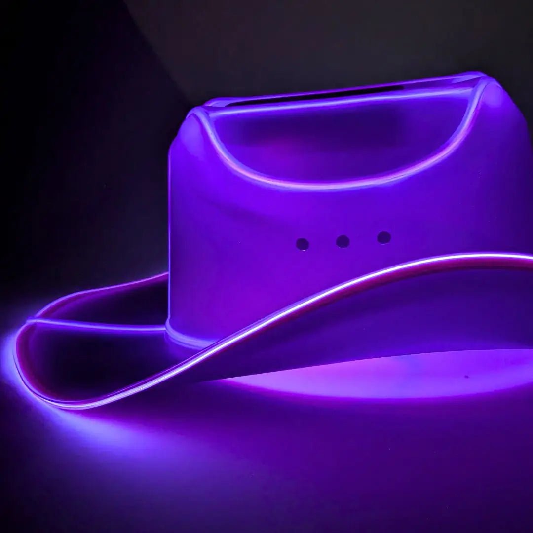 Purple Light Up Neon Cowboys Hat - Sexy LED Western Hat - Space Cowgirl Costumes, Sororities, Nightclubs, EDM Rave Festivals