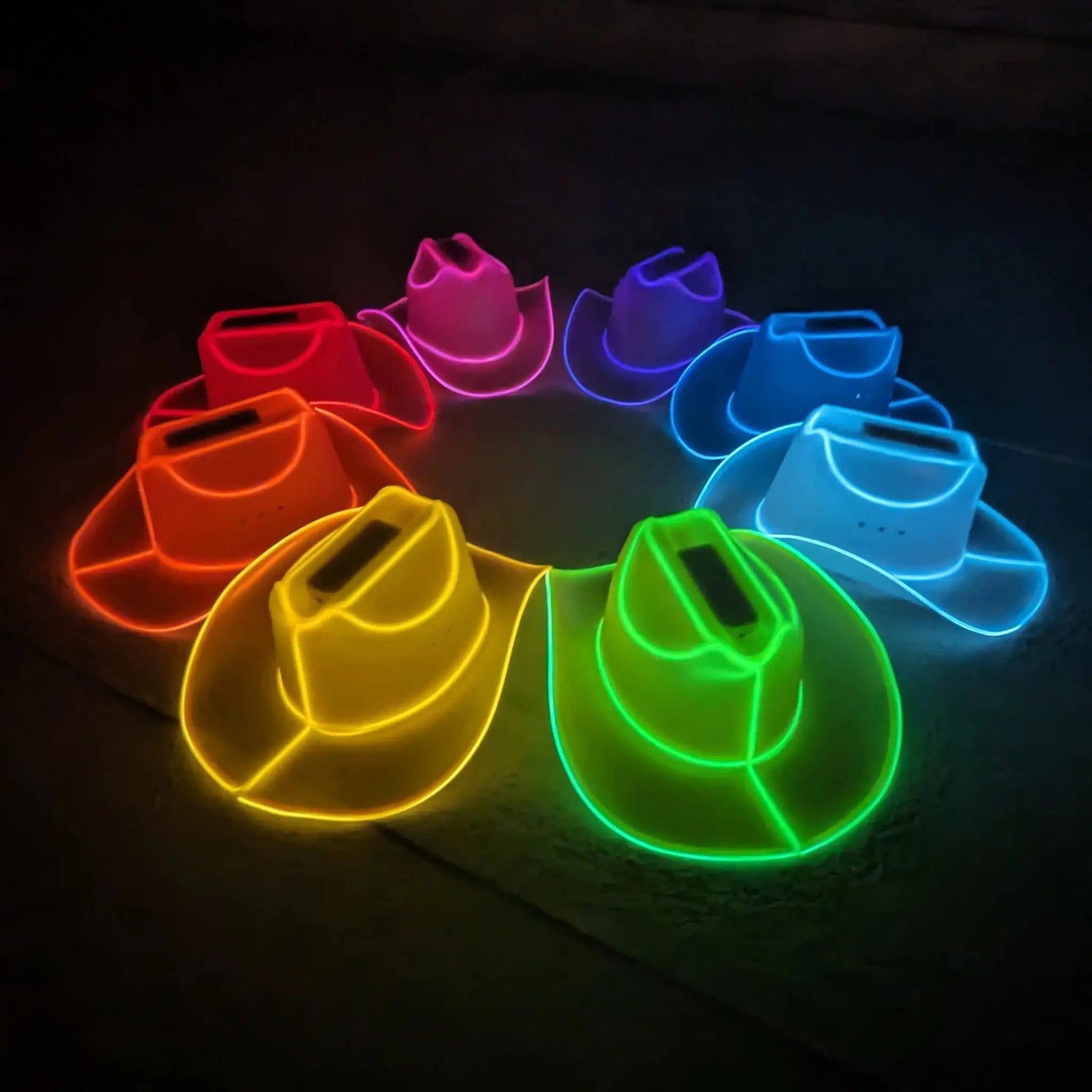 Light Up Neon Cowboys Hats Collection - LED Cowgirl Hats in Rainbow Colors for Groups, Parties and Festival Crews, Mardi Gras