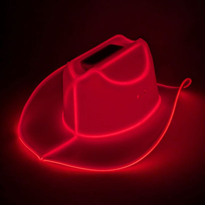White cowgirl hat with LED lights ideal for nightclub parties dance celebrations and western costume fashion outfits