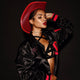 Red LED cowgirl hat glowing vibrant for concert performance stages music festival outfits and western costume fashion
