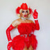 Red LED drag queen cowgirl hat glowing for performance stage outfits nightclub entertainment and western costume fashion