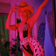 Red neon cowgirl hat with LED lights ideal for desert festival outfits Burning Man celebrations and western rave costumes
