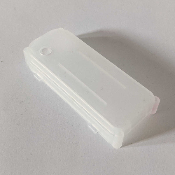 Replacement Battery Cover for the light up hat, a frosted clear battery cover for the LED cowboy hat on a white background, a spare replacement part for the light up cowboy hat battery pack to keep your neon cowboy hat glowing at festivals, concerts and parties, Neon Cowboys
