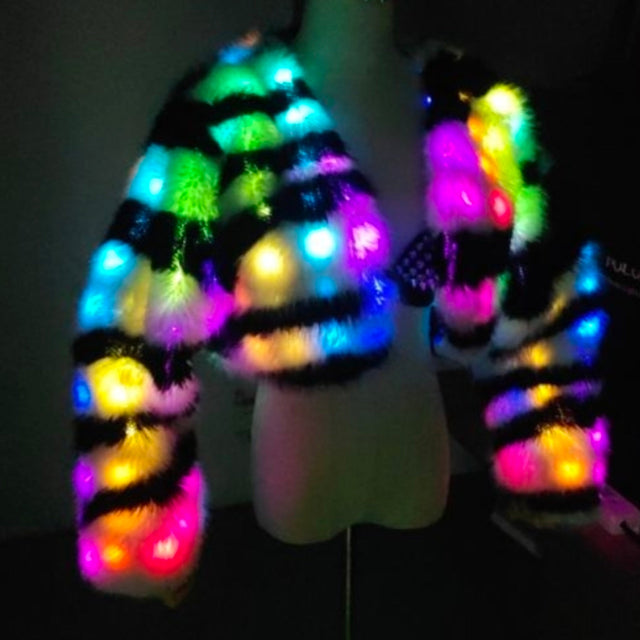 SAMPLE SALE - LED Faux Zebra Fur Crop Jacket (New. Color changing) - Neon Cowboys - 