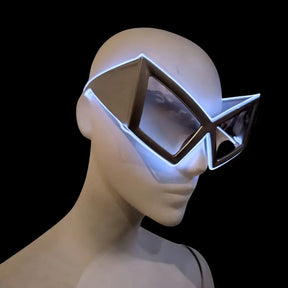 Space Sunglasses Side View - White Silver LED Light Up Eyewear - Geometric Space Cowboy Glasses with Glowing Edges for Statement Fashion