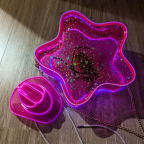 Star Bag + Mini Neon Cowboy Hat Bundle Pack - Neon Cowgirl Halloween Costume - Great Gift for Birthdays Bachelorettes Concerts and Parties