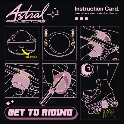 Instruction manual for star projector roller skate attachments showing installation steps and proper usage guidelines for optimal skating light effects