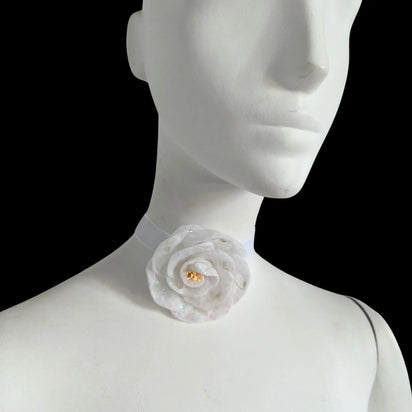 Velvet Choker with Illuminated Flower - Off-Mode View of LED Rose Necklace - Soft Comfortable Velvet Band Design