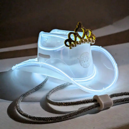 White Cowboy Birthday Hat with Crown - Western Theme Birthday Bash Headwear - Light Up Party Accessory for Space Cowgirl Celebrations, Bachelorettes Parties & Weddings in Nashville and Las Vegas