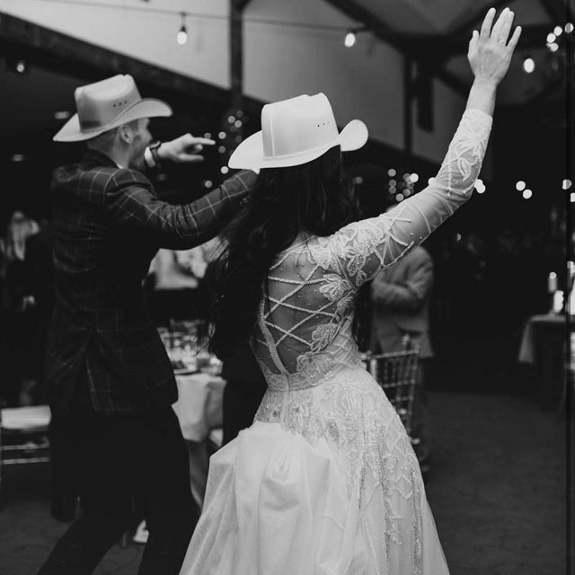 White LED cowgirl hat glowing for urban rooftop celebrations city party events and western costume fashion outfits