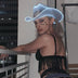 White cowgirl hat with LED lights ideal for automotive photoshoots car events and western costume fashion celebrations