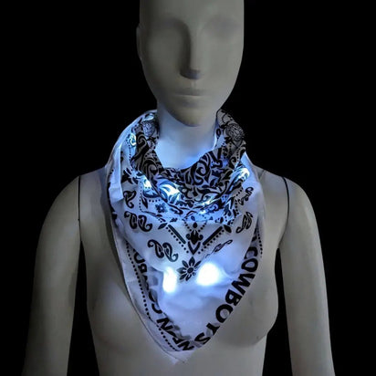 White Light up Bandana with Paisley Pattern - Light Up LED Western Accessory for Country Music Festivals - Beyonce Cowboy Carter Tour - Glowing Cowgirl Costume Sexy Fashion Scarf