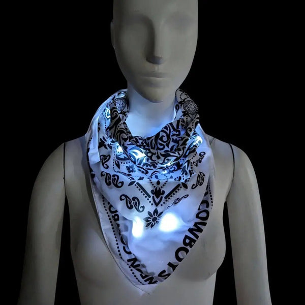White Light up Bandana with Paisley Pattern - Light Up LED Western Accessory for Country Music Festivals - Beyonce Cowboy Carter Tour - Glowing Cowgirl Costume Sexy Fashion Scarf