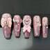 Set of Pink LED light up press on nails with bows pearls rhinestones glitter detailing for parties birthdays bachelorettes