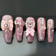 Set of Pink LED light up press on nails with bows pearls rhinestones glitter detailing for parties birthdays bachelorettes