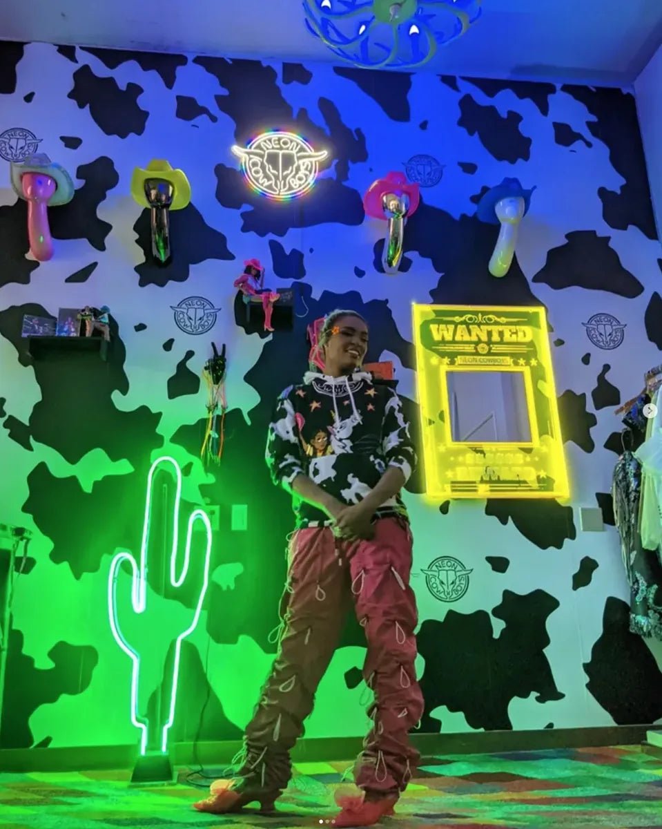 Asia Hall, founder of Neon Cowboys, in the studio