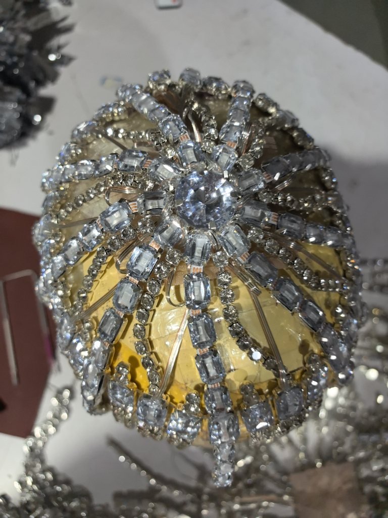 Close-up of the hand-set crystal crown on the LED Rhinestone Gem Head Piece
