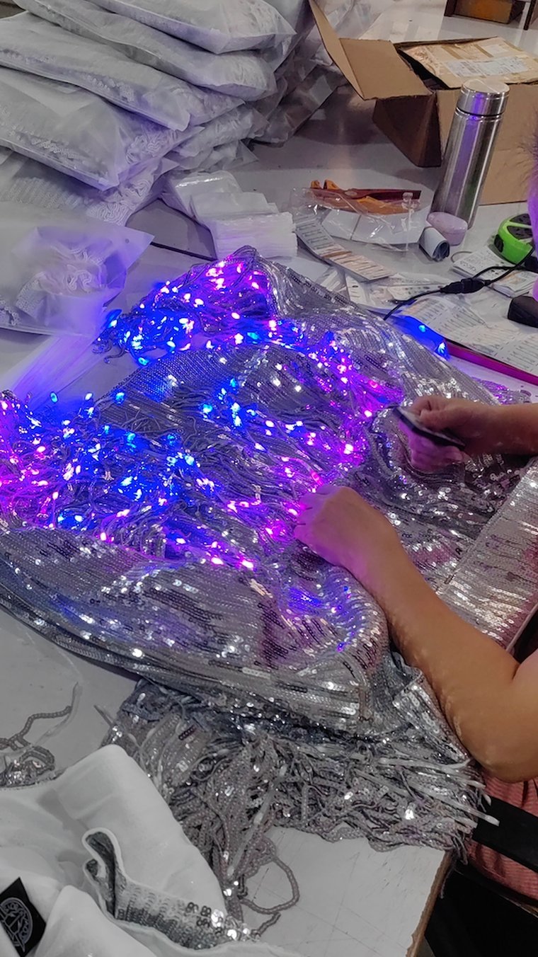 Each LED Fringe Dress hand-assembled and every light tested in our workshop